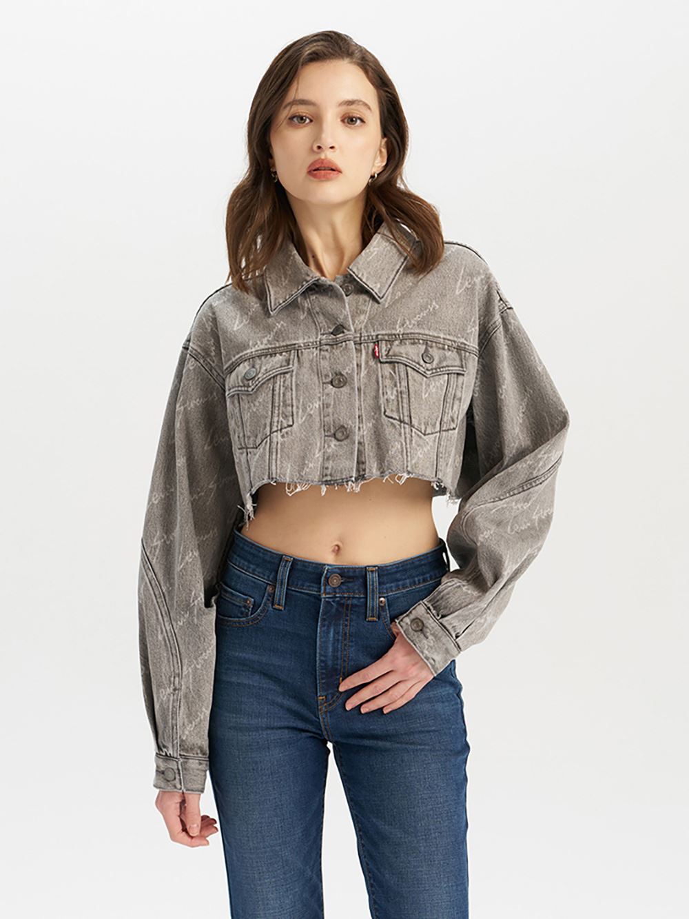 女款 牛仔外套 短版外套 草寫LOGO 單寧外套 人氣新品