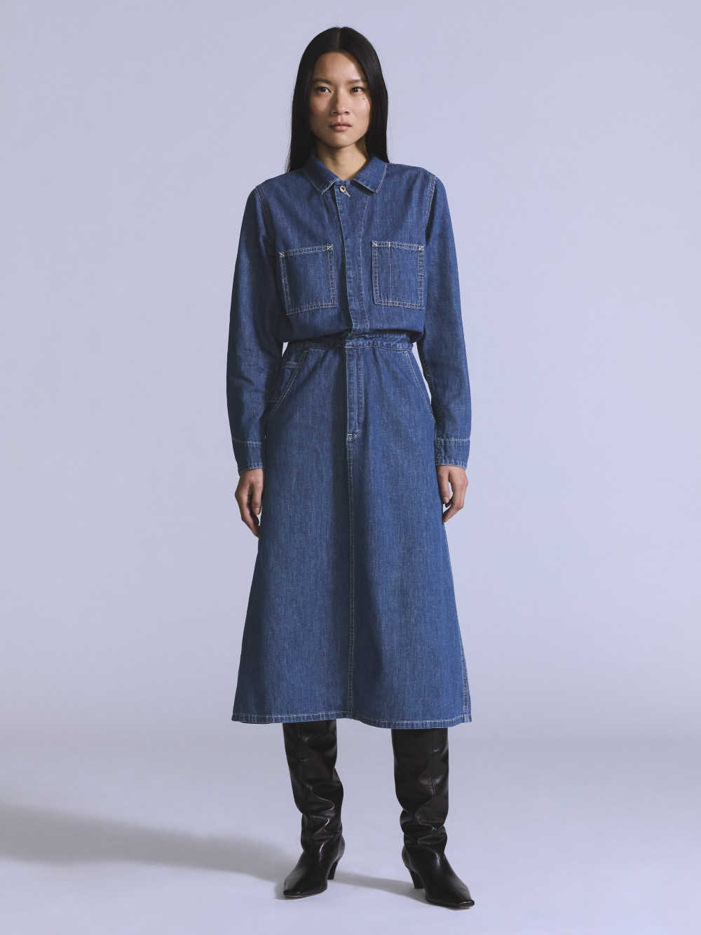 BLUETAB™ 女款 寬鬆丹寧牛仔連身長袖洋裝 / 外套 人氣新品