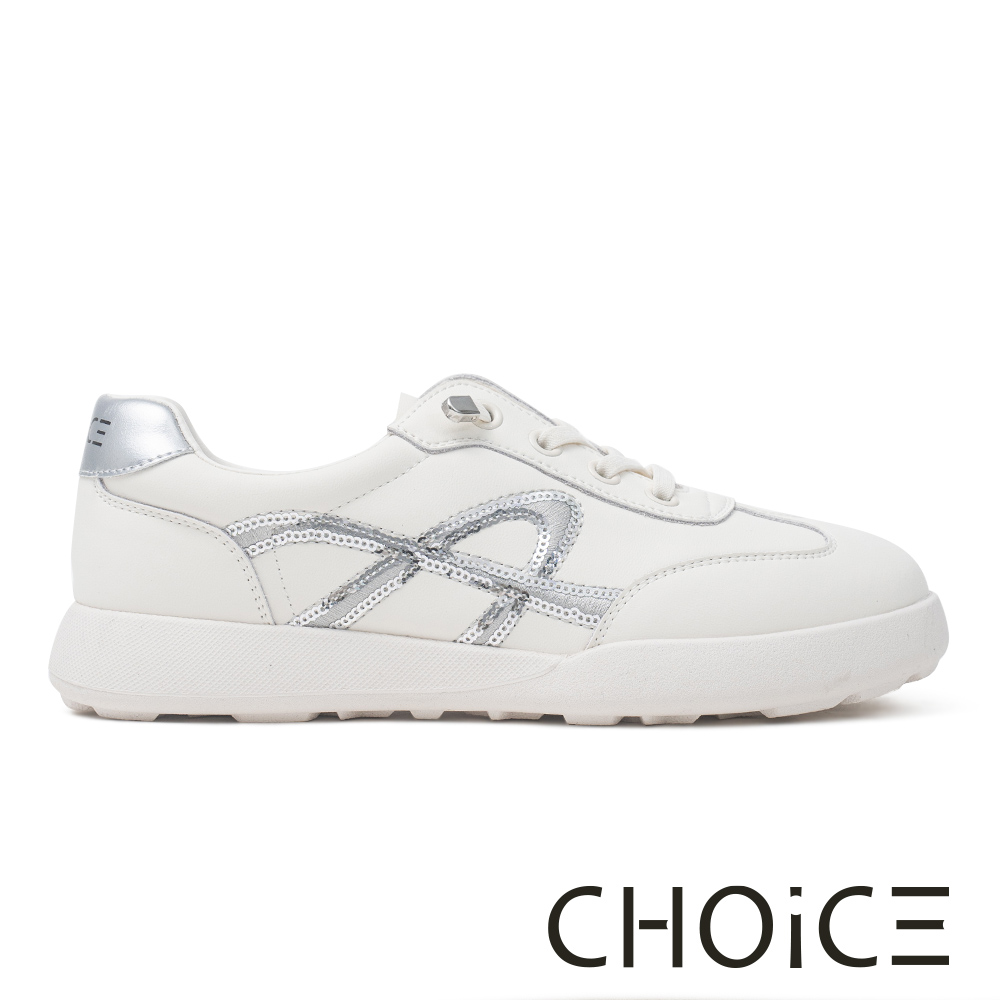 CHOiCE 舒適復古撞色德訓休閒平底鞋 銀色 #38360