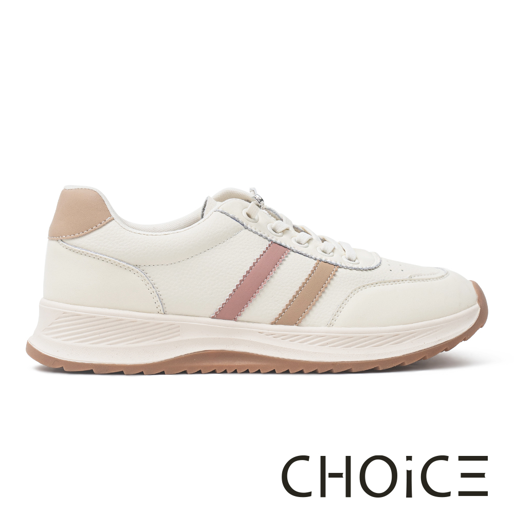 CHOiCE 舒適柔和粉蠟色線條厚底休閒鞋 杏色 #38380