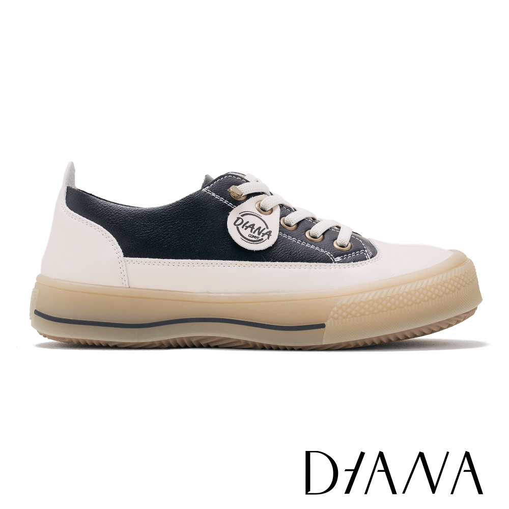 DIANA 免綁帶真皮厚底休閒鞋 黑色 #55345