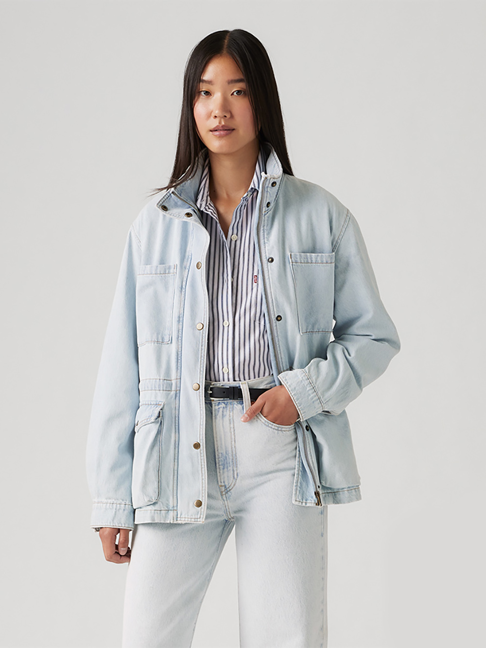 女款 立領收腰短大衣 / 多口袋 人氣新品