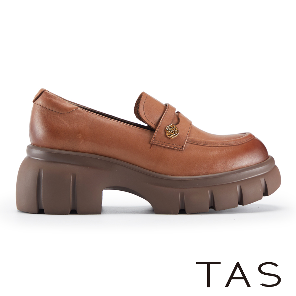 TAS 復古真皮鋸齒厚底樂福鞋 棕色 #45064