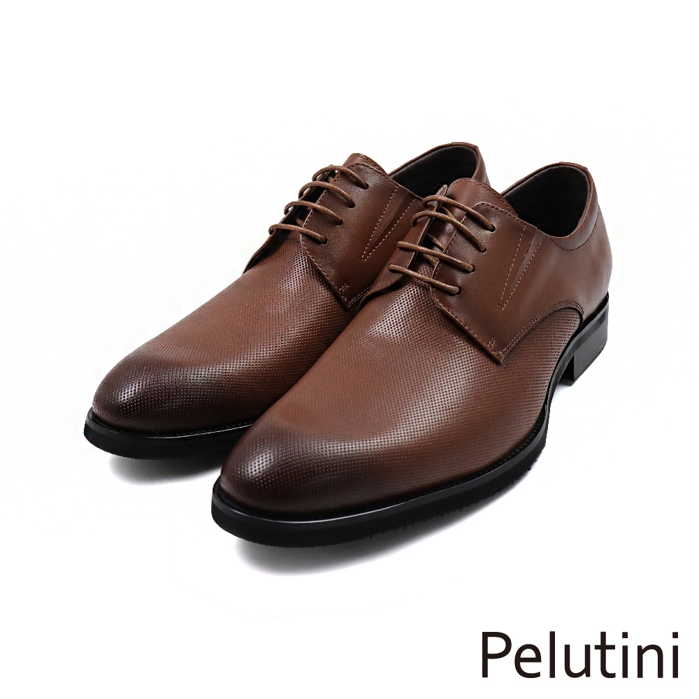 【Pelutini】經典質感細紋輕量軟墊綁帶德比鞋 棕色(PO315015-BR)