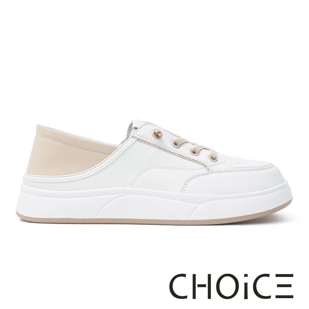 CHOiCE 舒適免綁帶兩穿後踩厚底休閒鞋 杏色 #38367