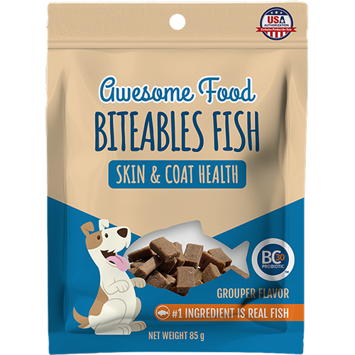Biteables Fish 益口鮮石斑魚風味 犬用益生菌皮毛保健魚丁 85g/包_0