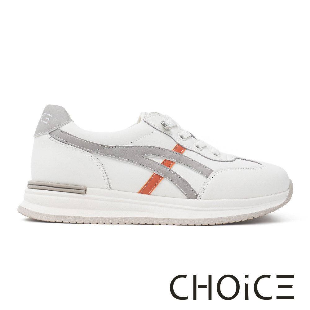 CHOiCE 撞色拼接免綁帶厚底休閒鞋 灰色 #38377
