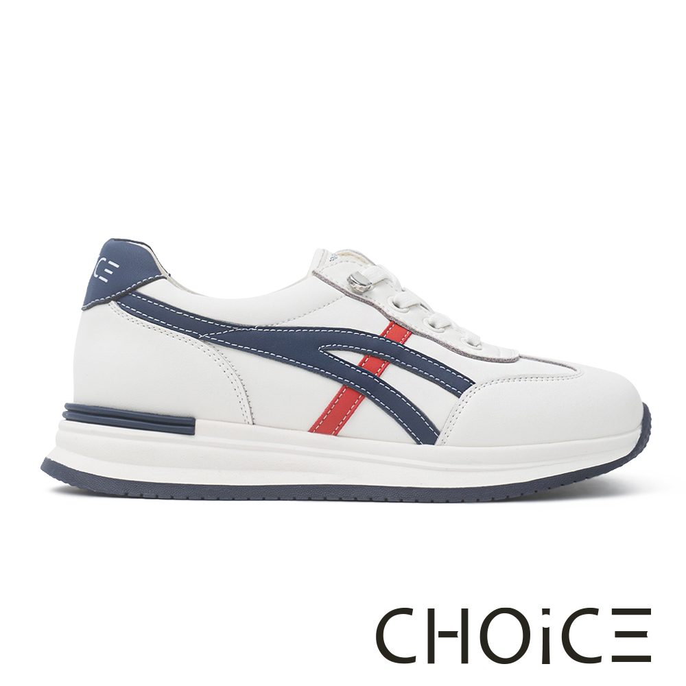 CHOiCE 撞色拼接免綁帶厚底休閒鞋 藍色 #38377