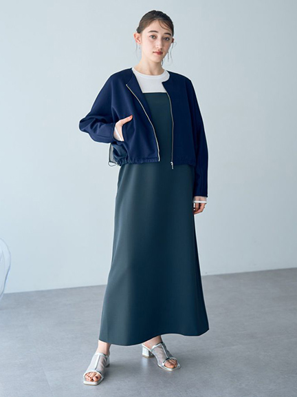 【SET ITEM】下擺抽繩拉鍊外套+細肩吊帶洋裝(07000219200) - YECCA VECCA