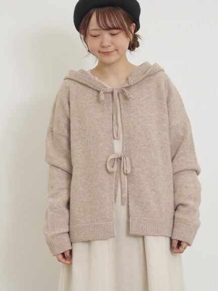 甜美蝴蝶結綁帶連帽開襟衫(0F000426910) - Samansa Mos2