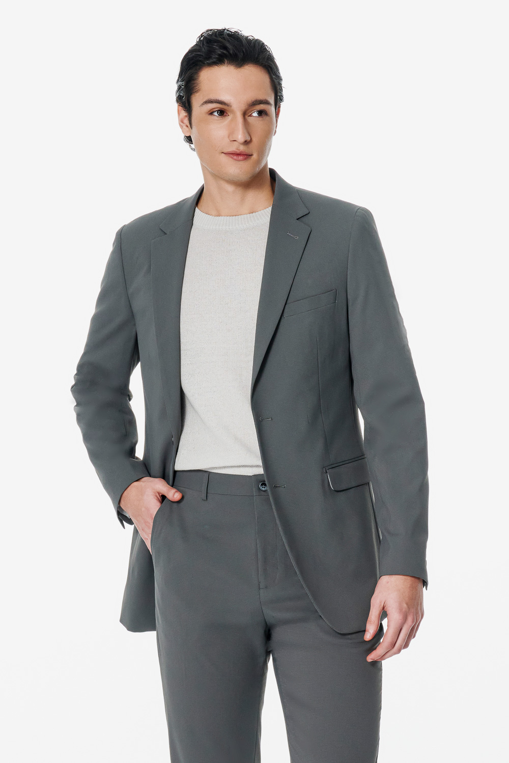 SST&C Light Grey Textured Suit | 00012502002_0