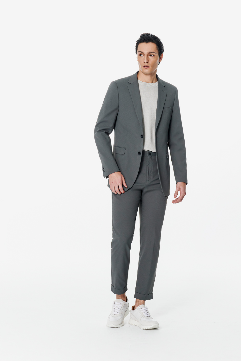 SST&C Light Grey Textured Suit | 00012502002_1