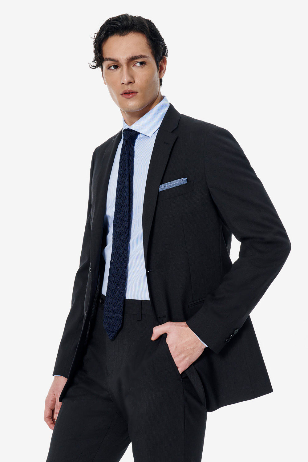 SST&C #Milan Series Machine Washable Black Micro Stripe  Tailored Suit | 00012502004_0