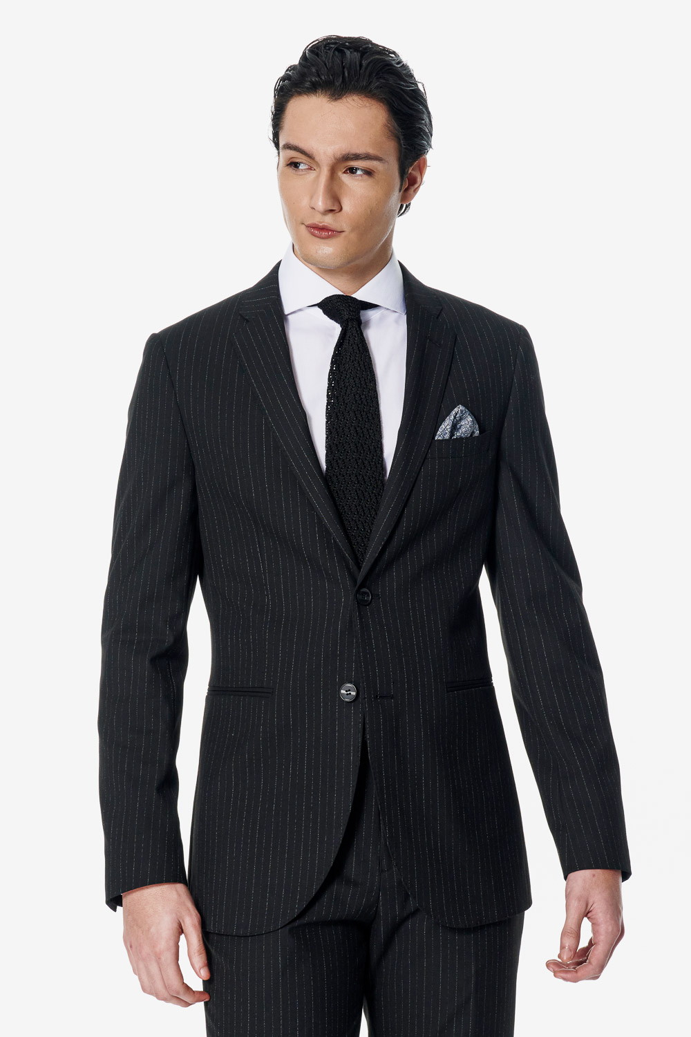 SST&C Black Pinstripe Tailored Suit | 00012502008_0
