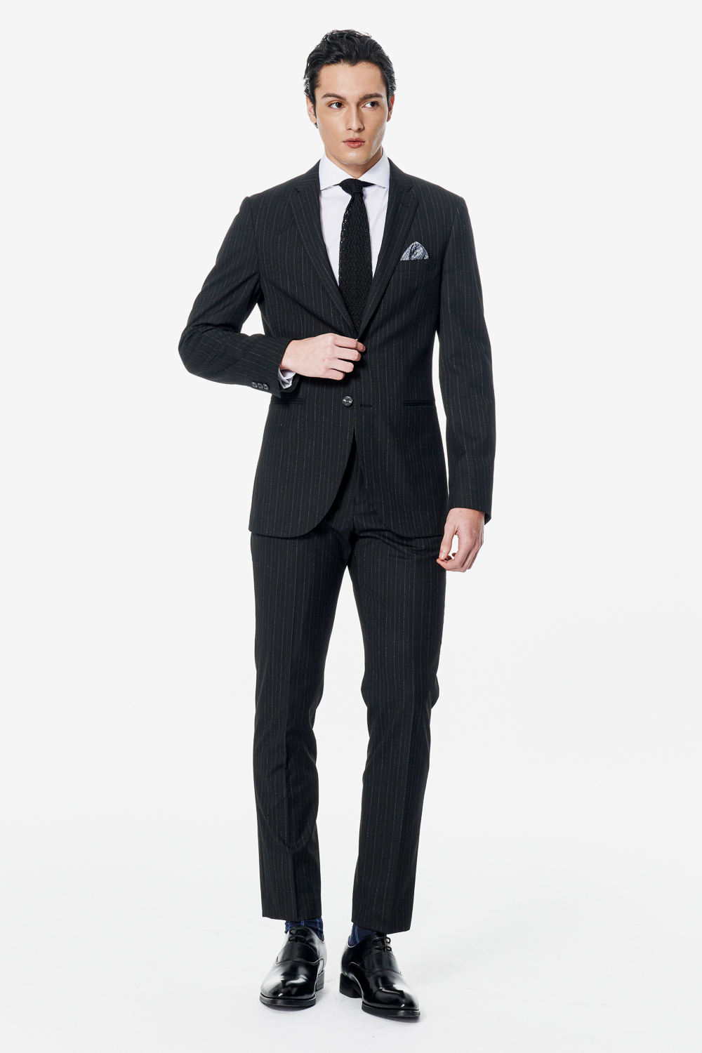 SST&C Black Pinstripe Tailored Suit | 00012502008_1