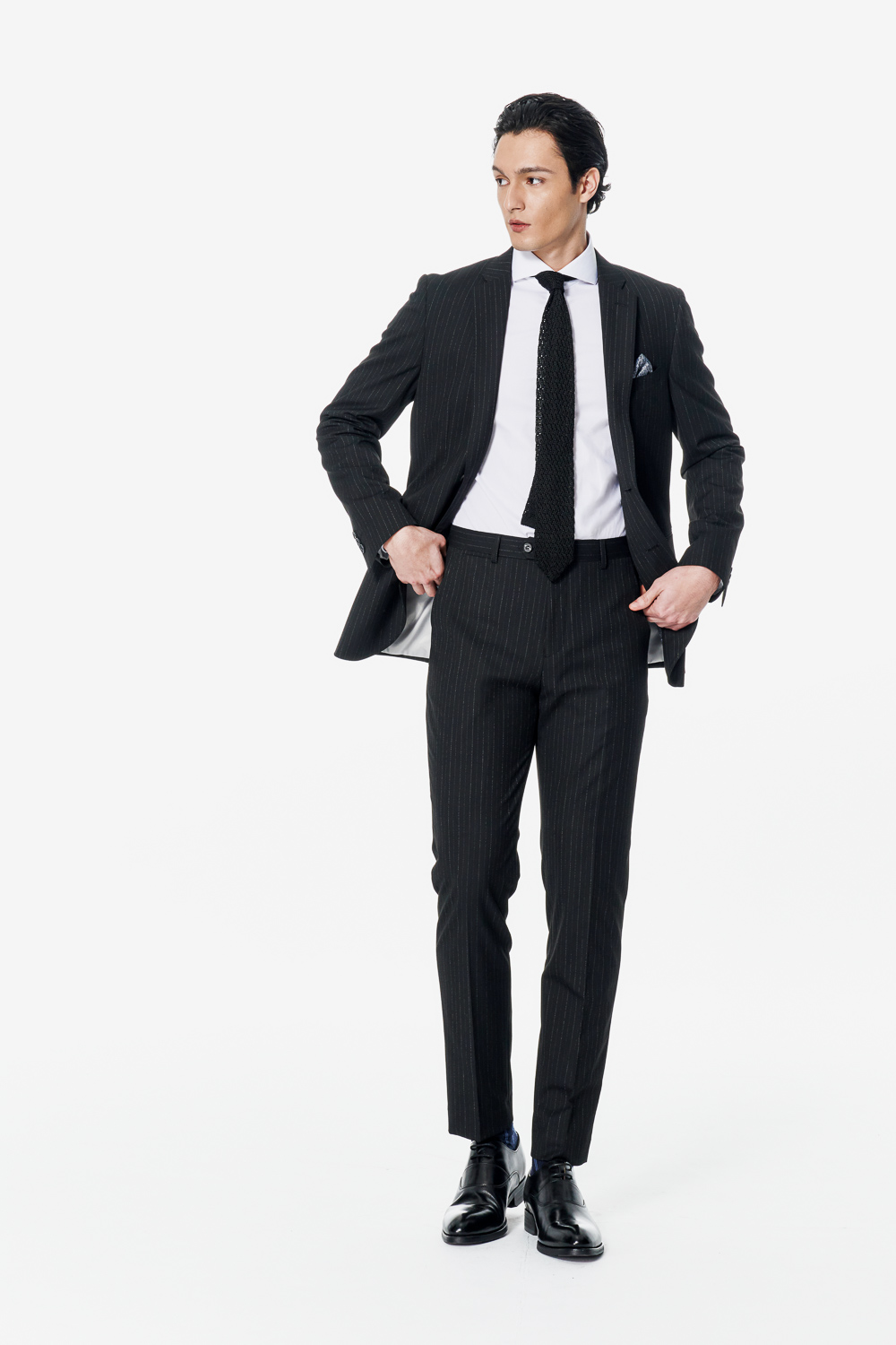 SST&C Black Pinstripe Tailored Suit | 00012502008_2