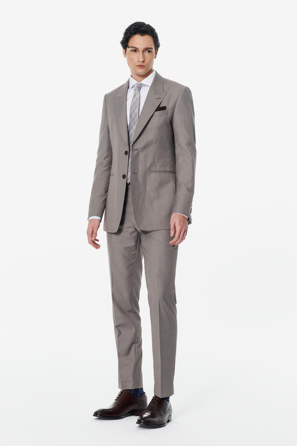 SST&C Taupe Slim Suit | 00012502009_1