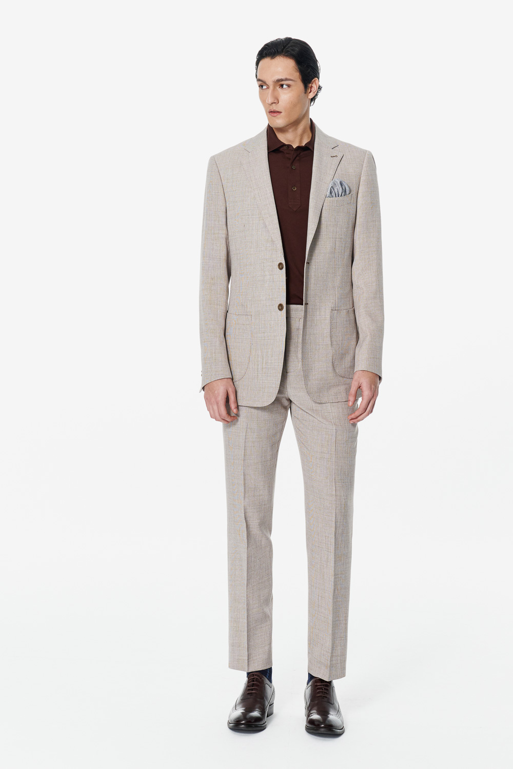 SST&C Beige Textured Slim Suit | 00012502010_2