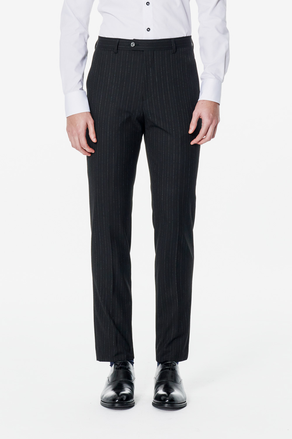 SST&C Black Pinstripe Tailored Trousers | 00022502008_0