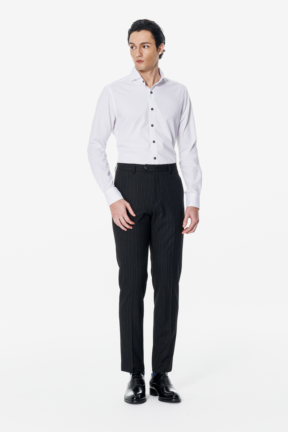 SST&C Black Pinstripe Tailored Trousers | 00022502008_1