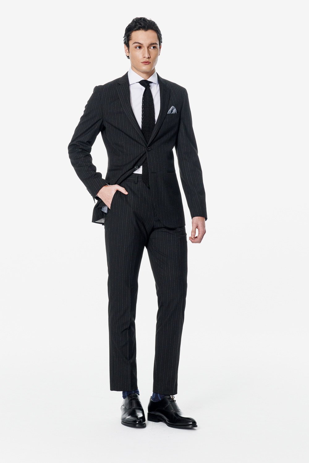 SST&C Black Pinstripe Tailored Trousers | 00022502008_2