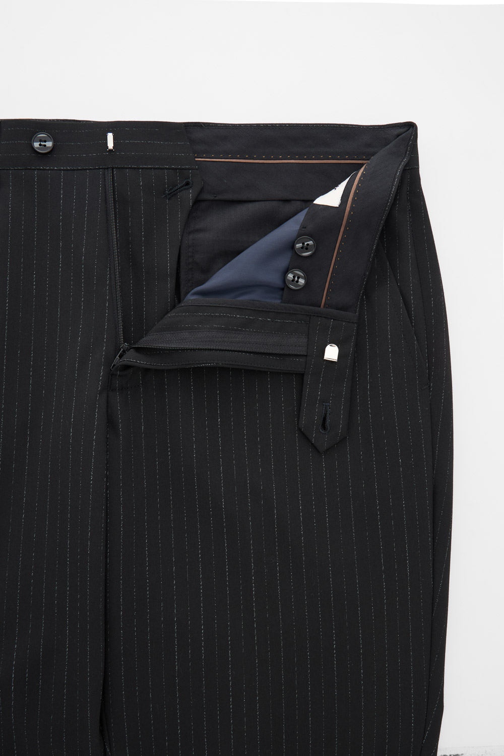 SST&C Black Pinstripe Tailored Trousers | 00022502008_7