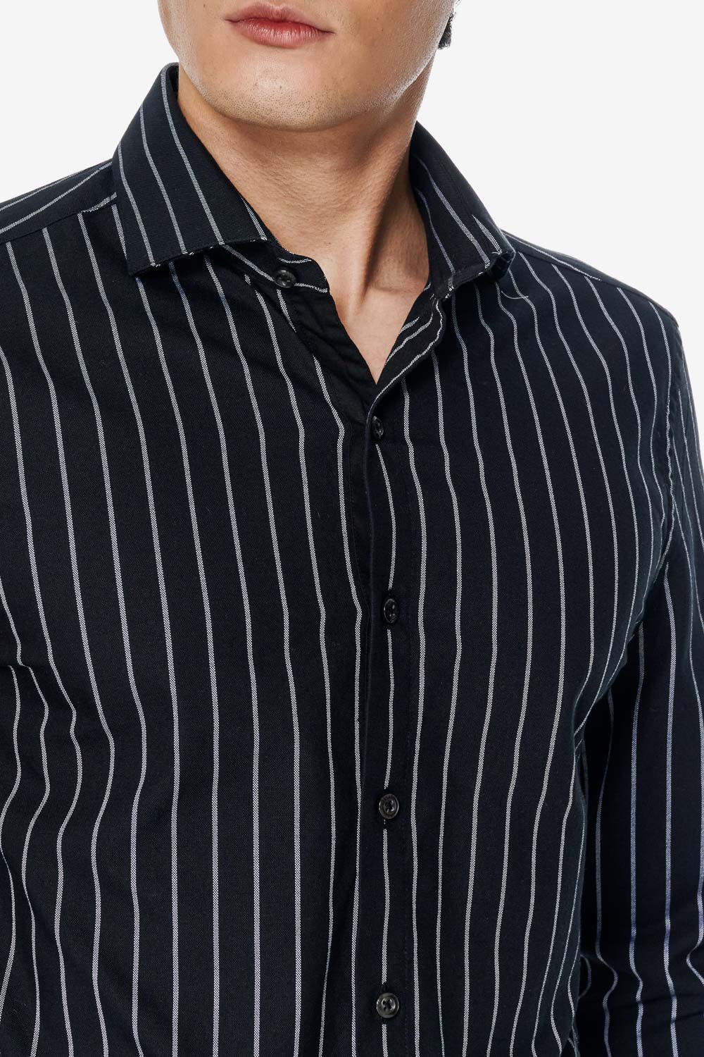 SST&C Black White Striped Slim Fit Shirt | 00062502012_2