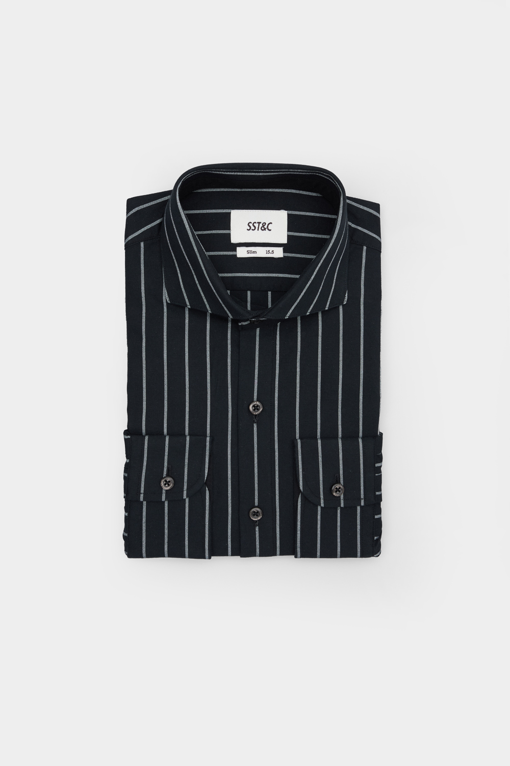 SST&C Black White Striped Slim Fit Shirt | 00062502012_4