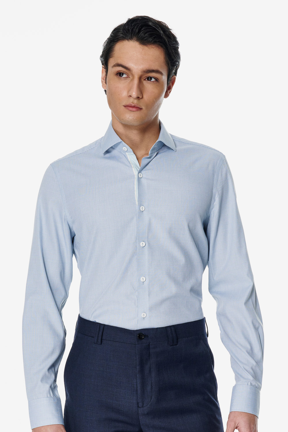 SST&C Light Blue Dot Check Slim Fit Shirt | 00062502013_0