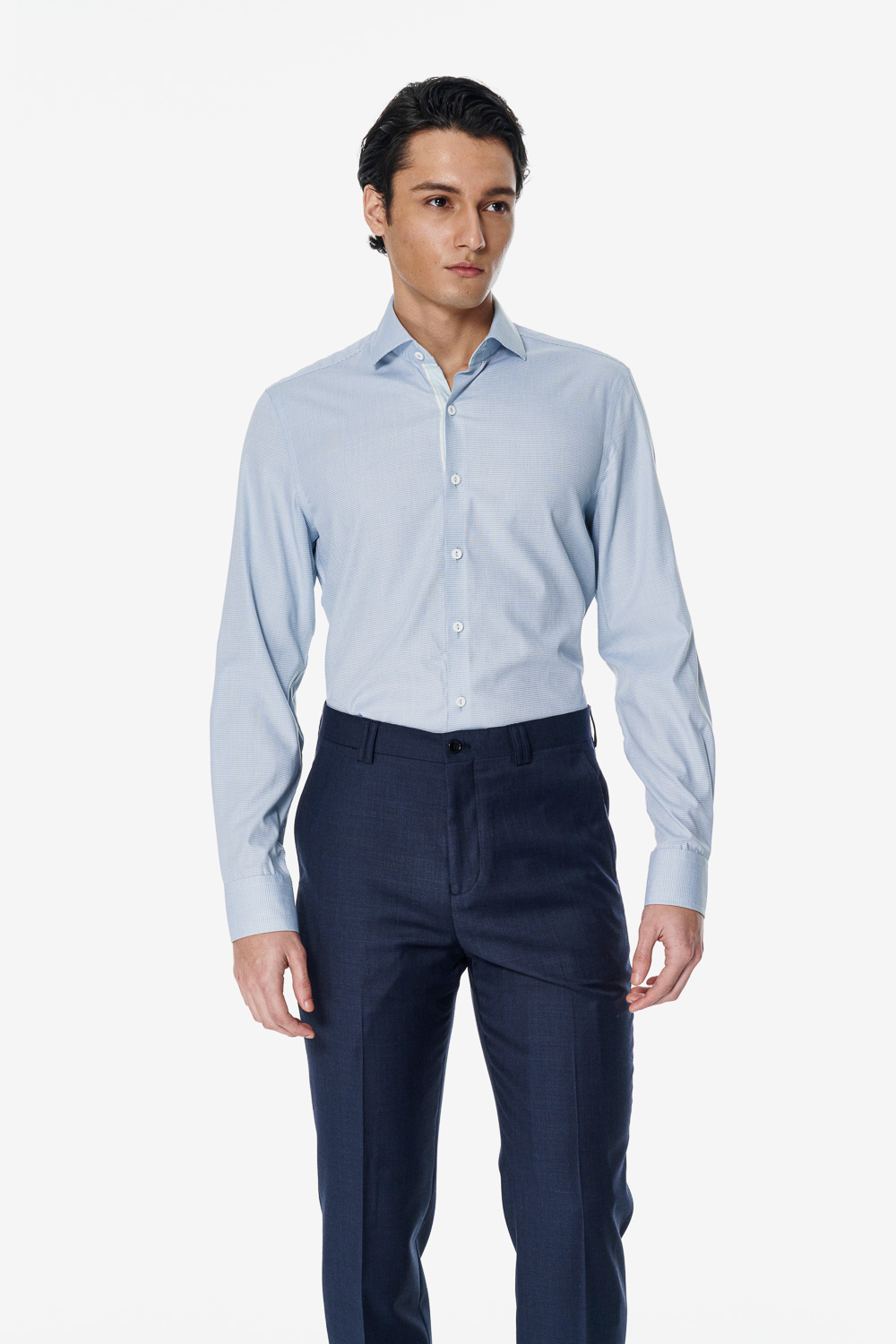 SST&C Light Blue Dot Check Slim Fit Shirt | 00062502013_1
