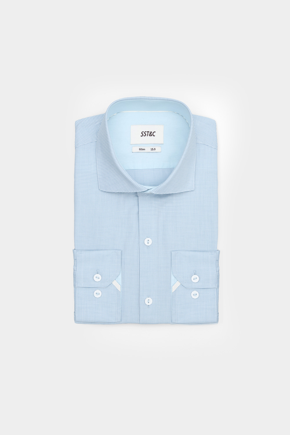 SST&C Light Blue Dot Check Slim Fit Shirt | 00062502013_4
