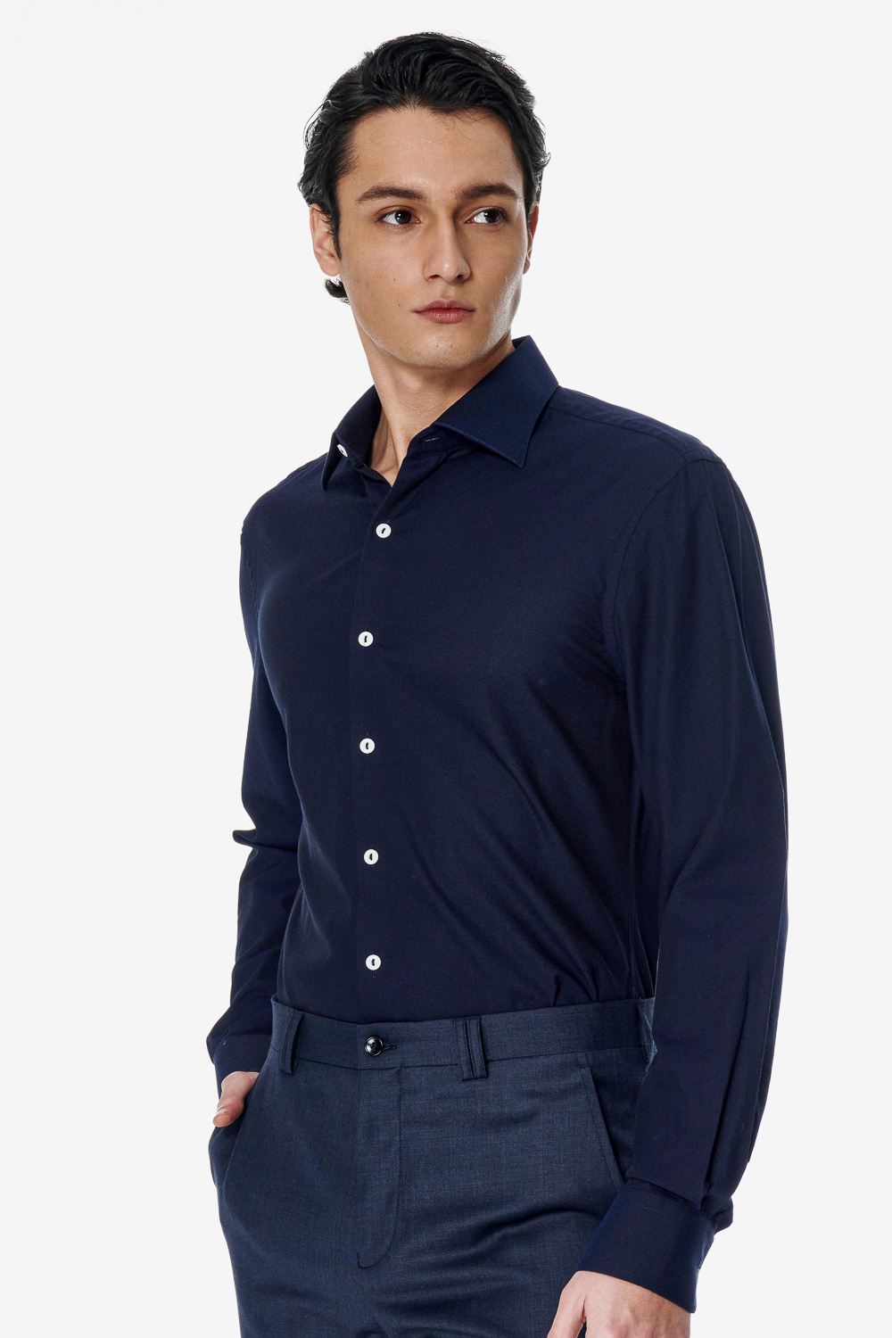 SST&C Navy Blue Textured Classic Fit Shirt | 00062502029_0