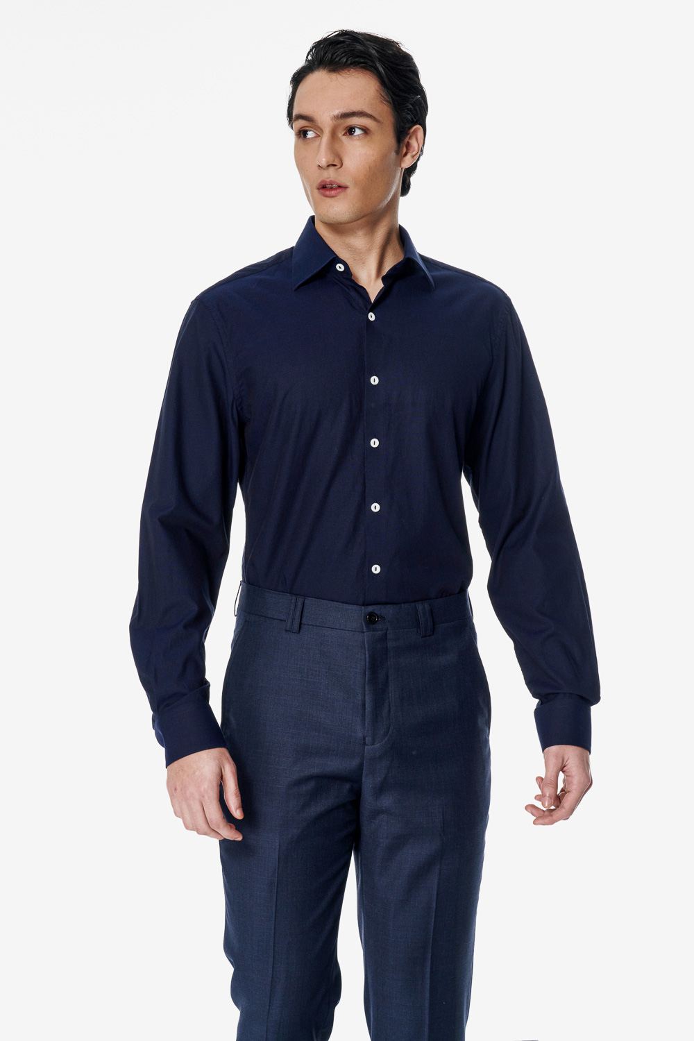 SST&C Navy Blue Textured Classic Fit Shirt | 00062502029_1