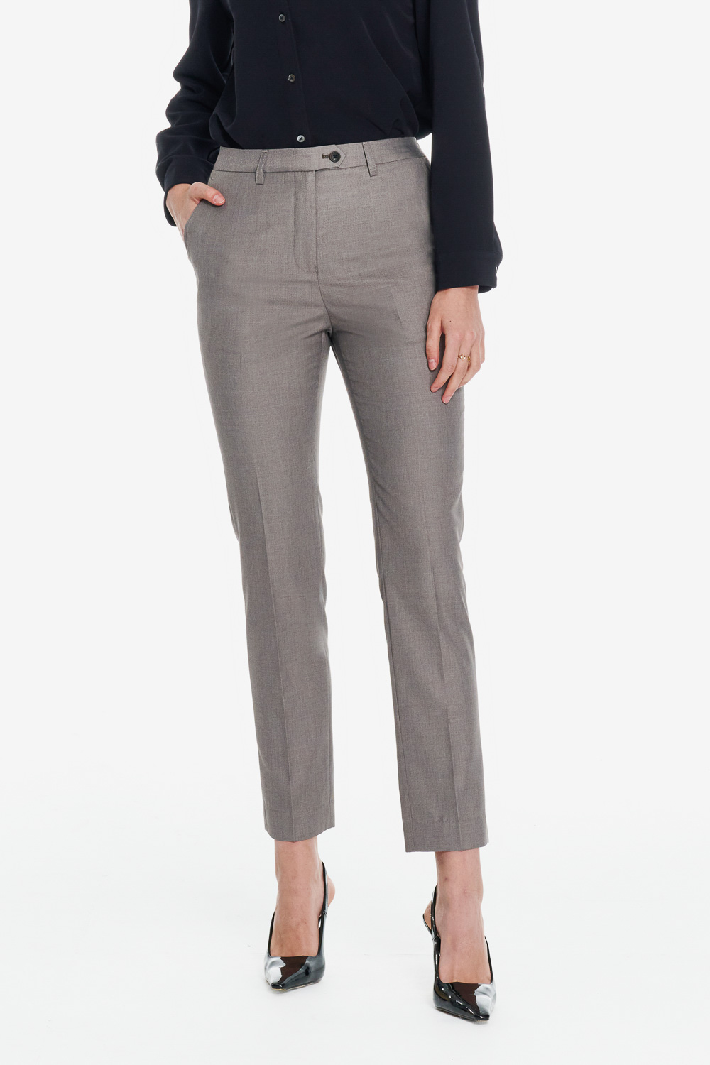 SST&C Taupe Slim Fit Trousers | 01022502001_0