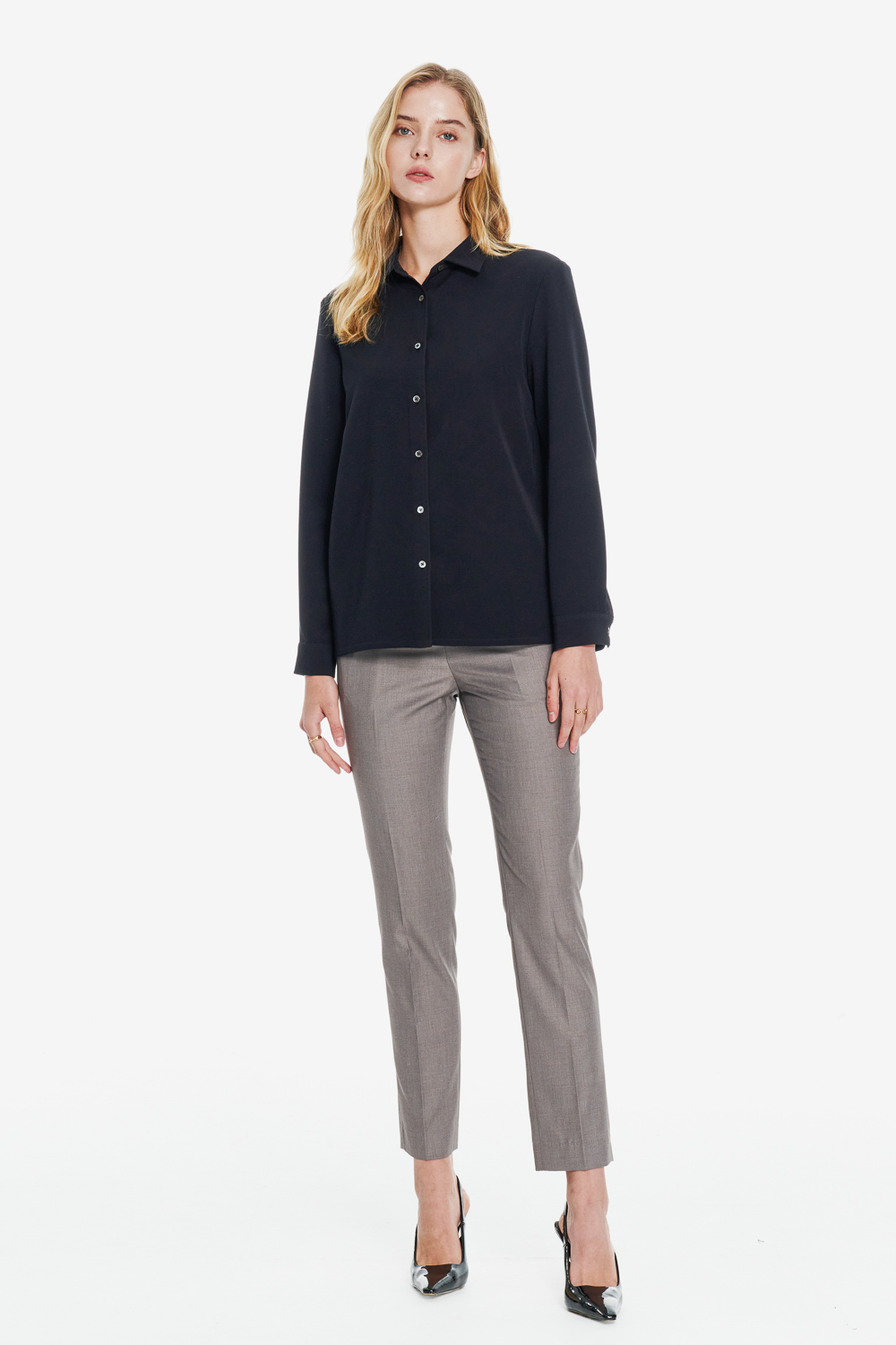 SST&C Taupe Slim Fit Trousers | 01022502001_1