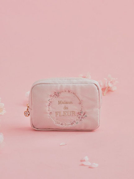 春日櫻花品牌刺繡小方型收納包(08000246500) - Maison de FLEUR