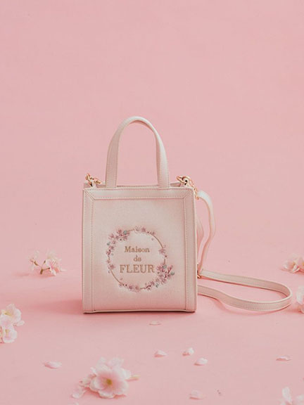 春日櫻花品牌刺繡立方型手提/側背包(08000246900) - Maison de FLEUR