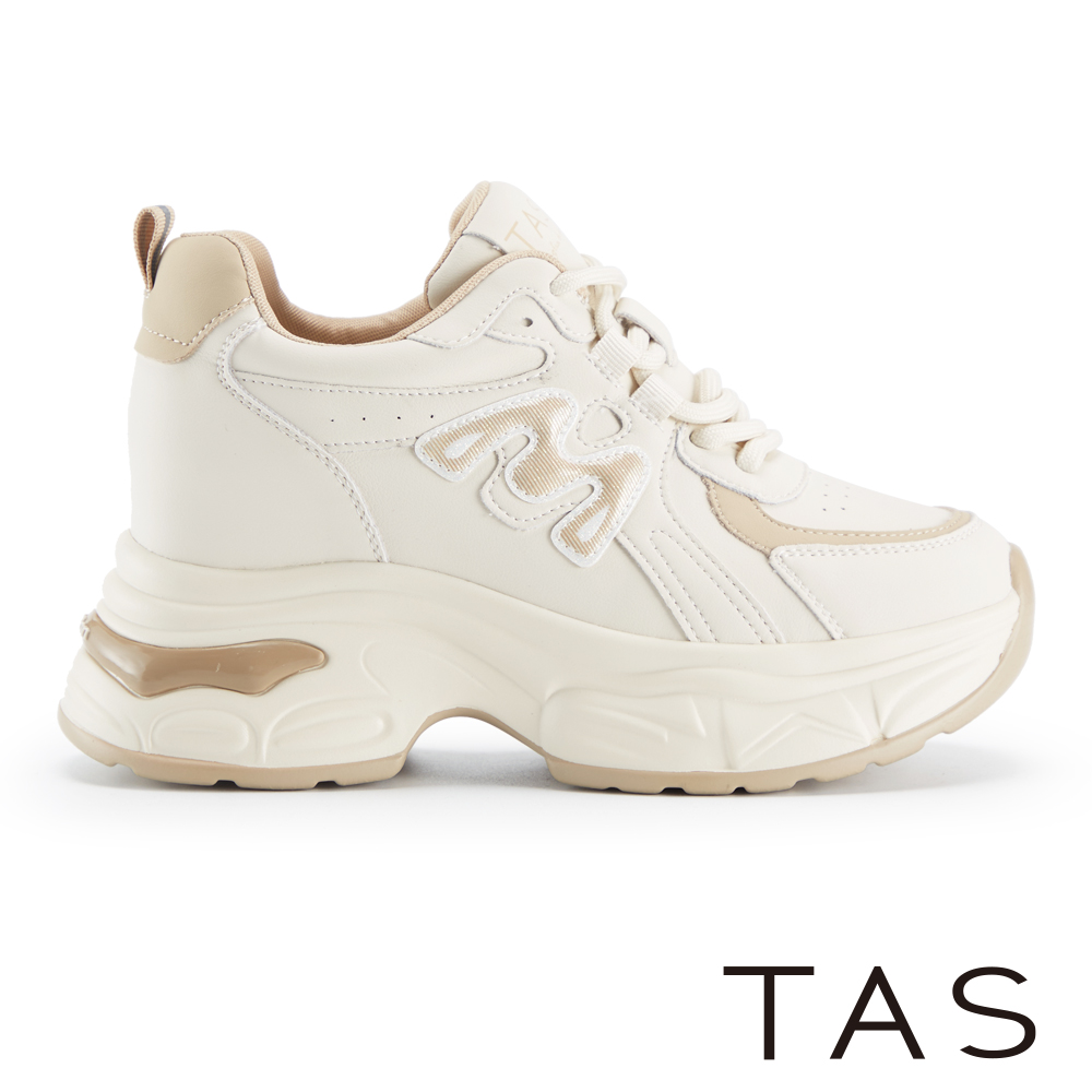 TAS 真皮厚底內增高時尚簡約老爹鞋 米+杏 #45200