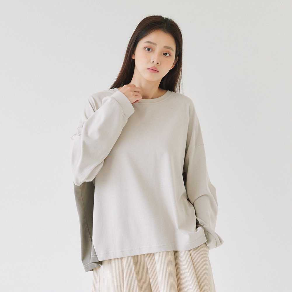 撞色拼接長袖T 杏咖F