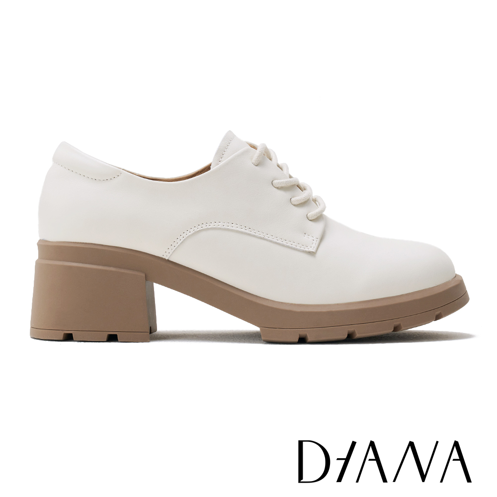 DIANA  真皮復古綁帶厚底牛津鞋 米色 #55283