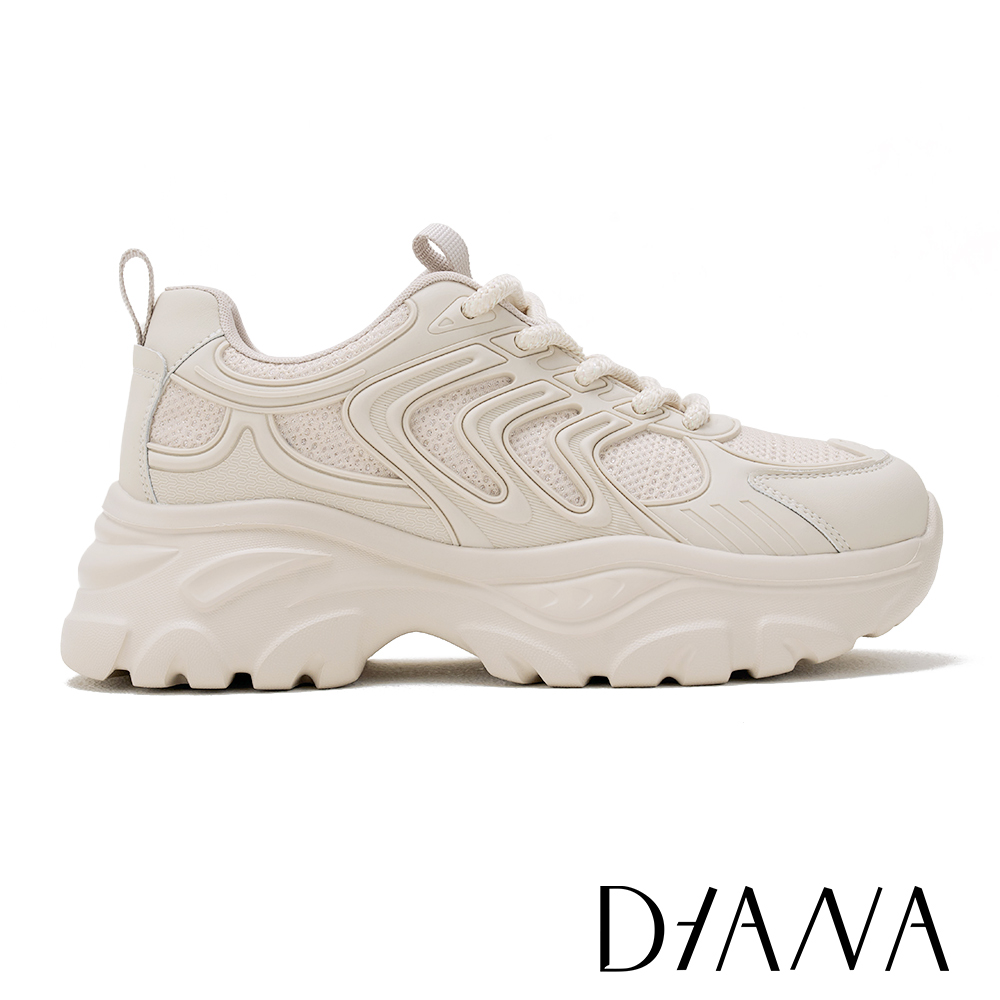 DIANA  牛皮拼接網布綁帶厚底老爹鞋 米色 #55370