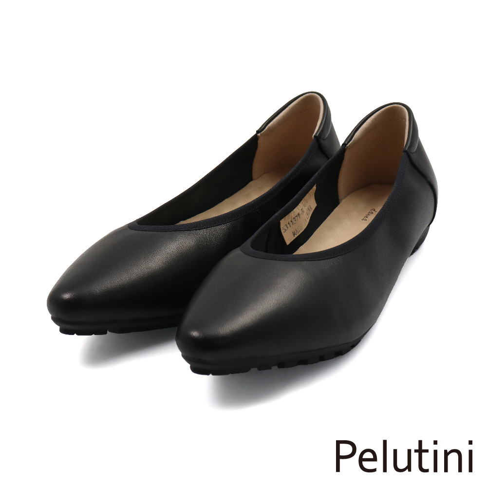【Pelutini】經典小羊皮素面尖頭平底娃娃鞋 黑色(531137W-BL)