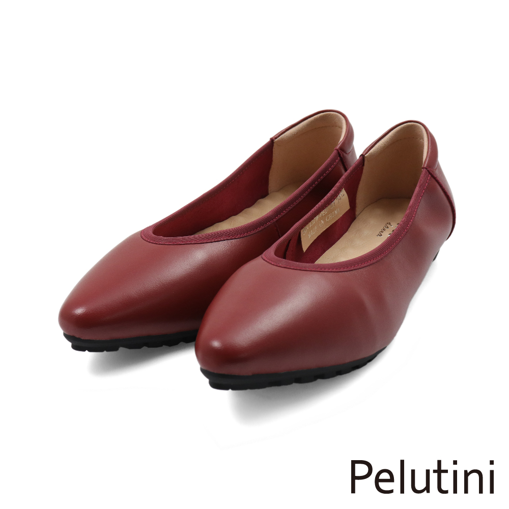 【Pelutini】經典小羊皮素面尖頭平底娃娃鞋 紅色(531137W-RED)