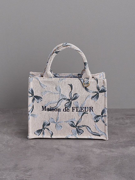氣質蝴蝶結緞帶花紋方形手提托特包【S】(08000196700) - Maison de FLEUR