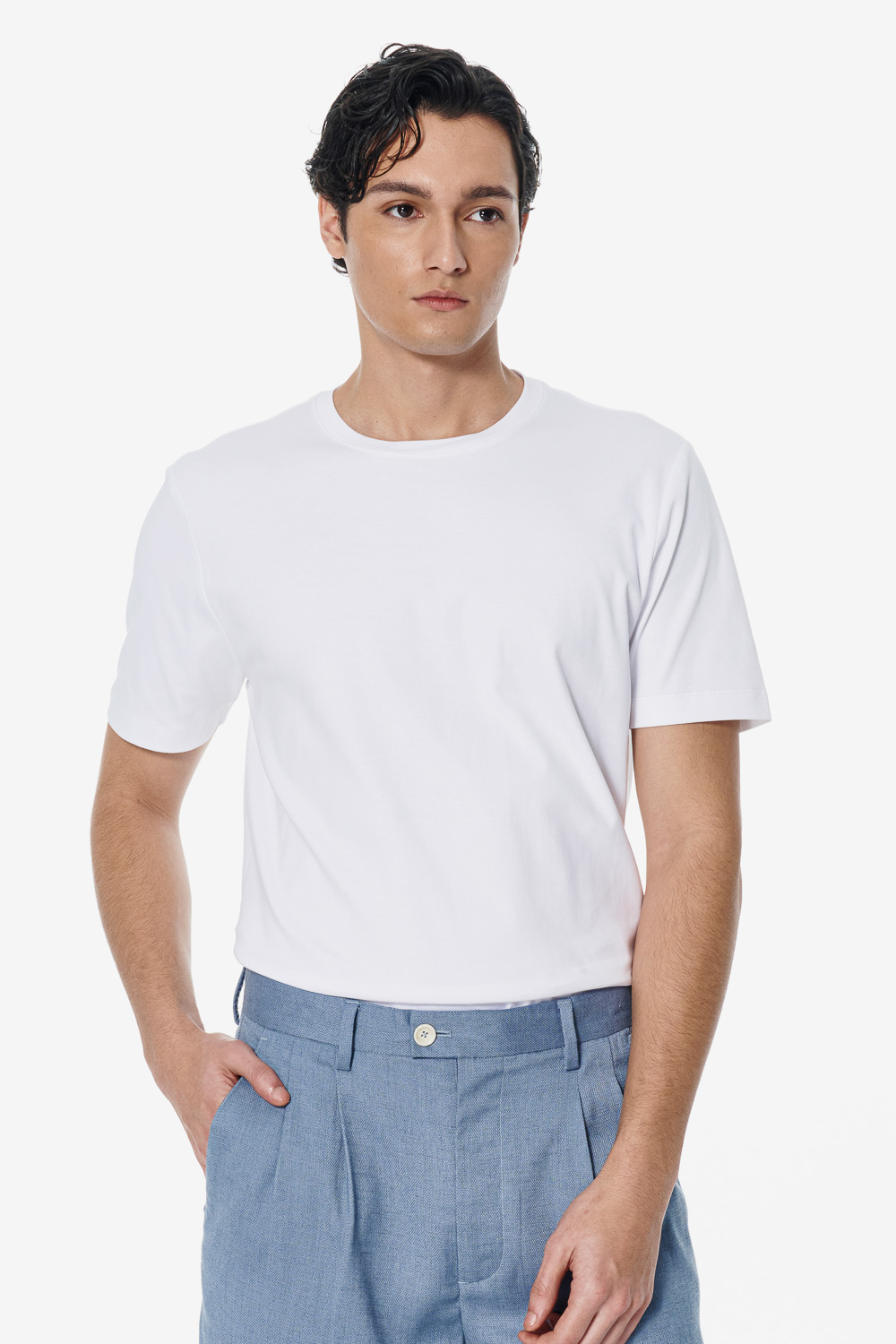 SST&C White Mercerized Cotton Crewneck T-Shirt | 00212502001_0