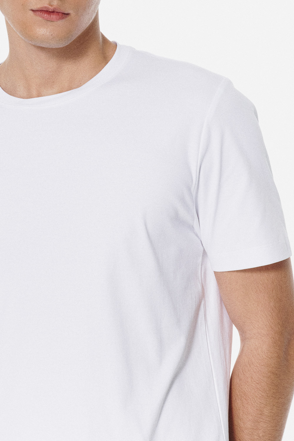 SST&C White Mercerized Cotton Crewneck T-Shirt | 00212502001_3