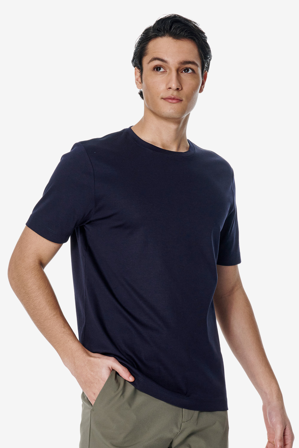 SST&C Navy Blue Mercerized Cotton Crewneck T-Shirt | 00212502003_0