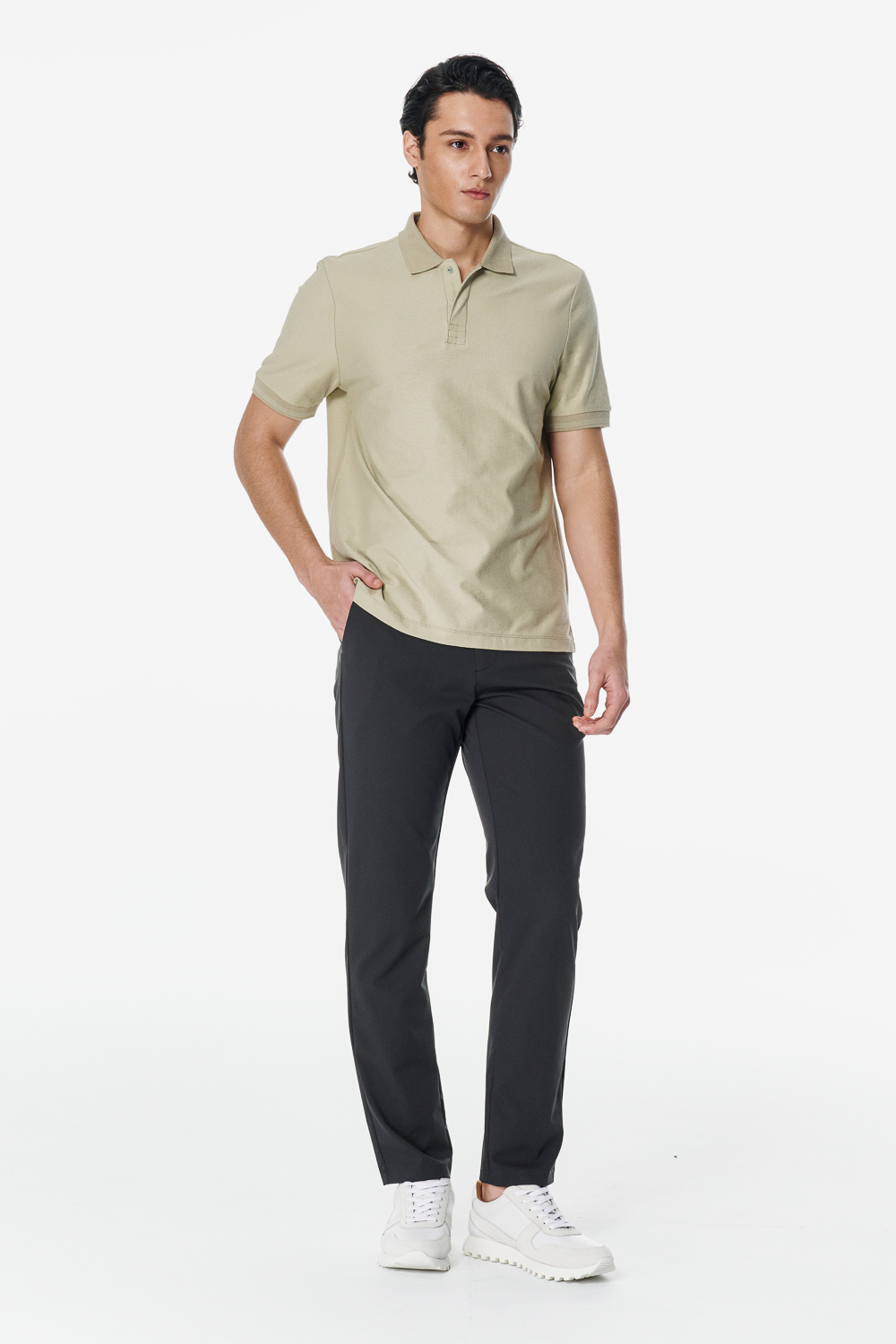 SST&C Khaki Green Slim Fit High Stretch Trousers | 00162502001_1