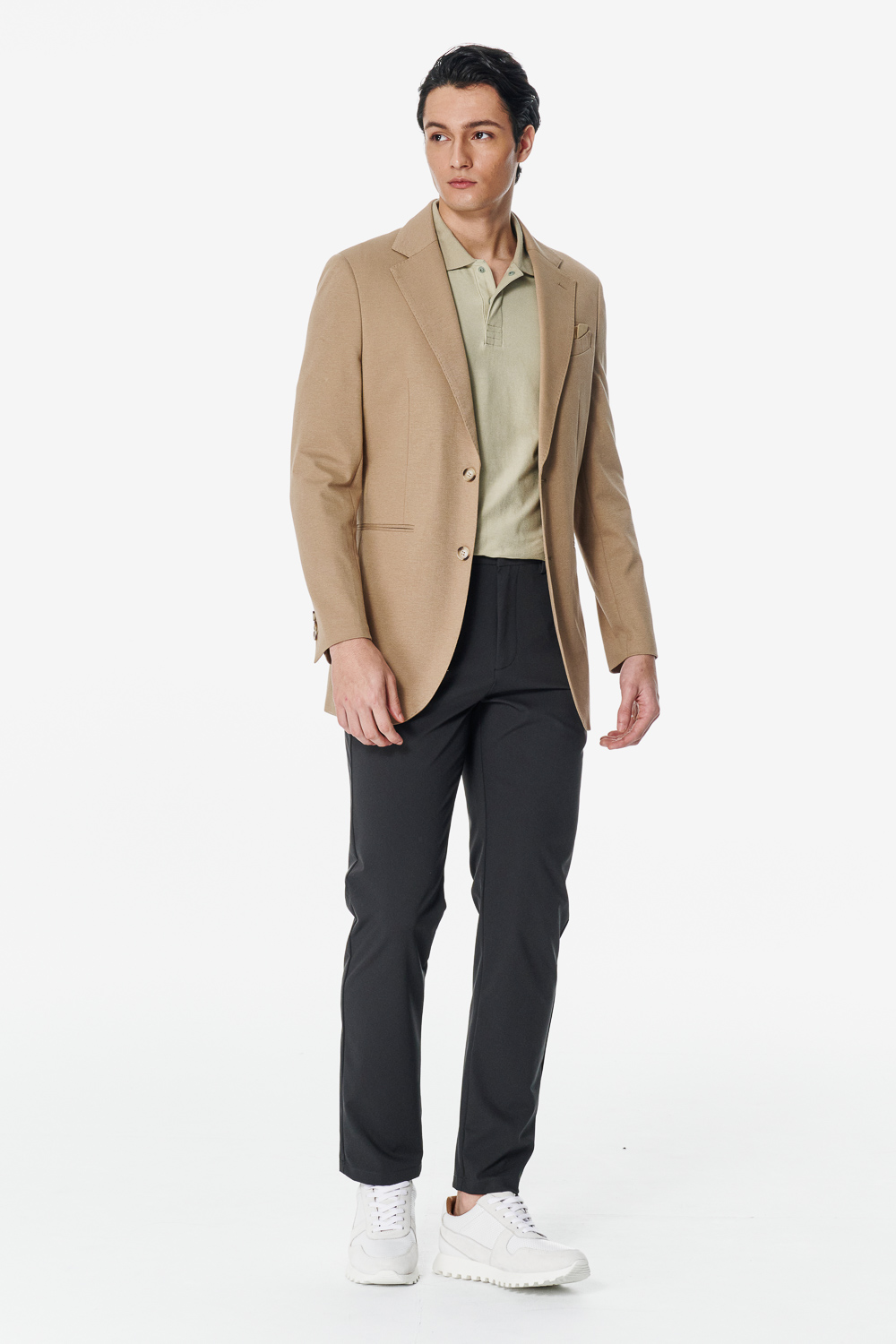 SST&C Khaki Green Slim Fit High Stretch Trousers | 00162502001_2