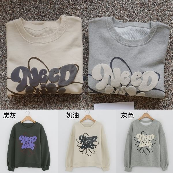 【現貨出清】韓國製．舒適棉質字母花朵圓領落肩長袖上衣．白鳥麗子_9